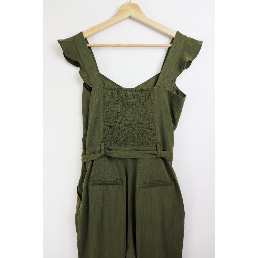 Heartloom Olive Green Button-Front Tie-Waist Jumpsuit - Picture 6 of 7